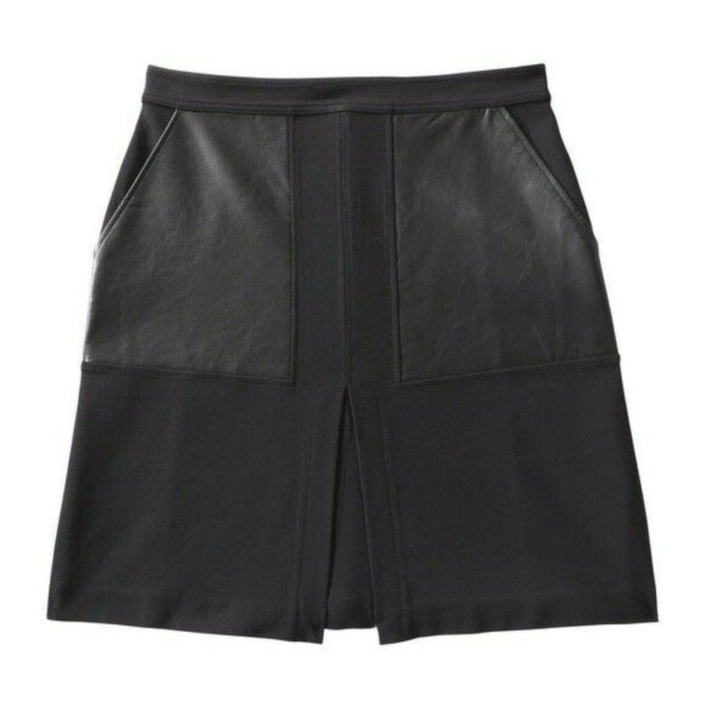Joe Fresh Size 4 Beautiful Black Faux Leather A-Line Pockets Skirt knee small